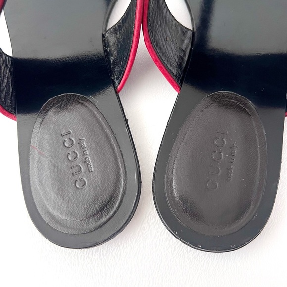 GUCCI || Horsebit Red Blue Web Stripe Black Leather Thong Sandal Flat EU 39 US 9 - Picture 6 of 15
